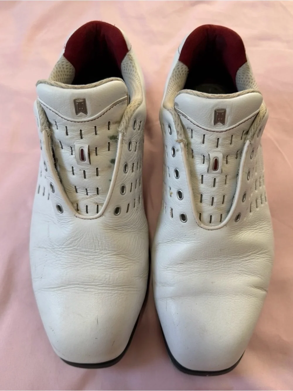 Nike Power Channel men’s athletic/golf sneakers Shoes leather 9.5 white/Red